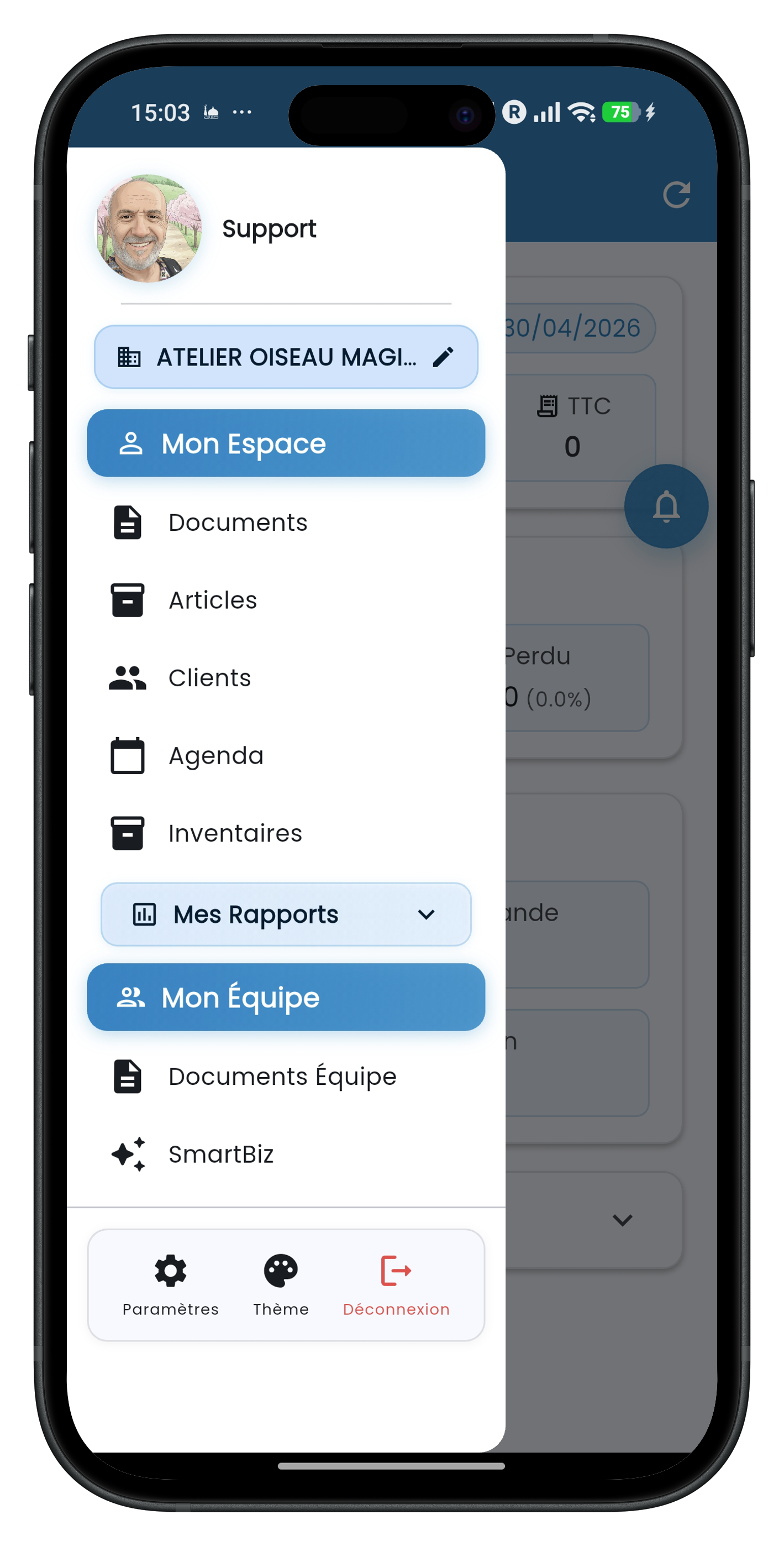 Capture APIMobiz sur smartphone