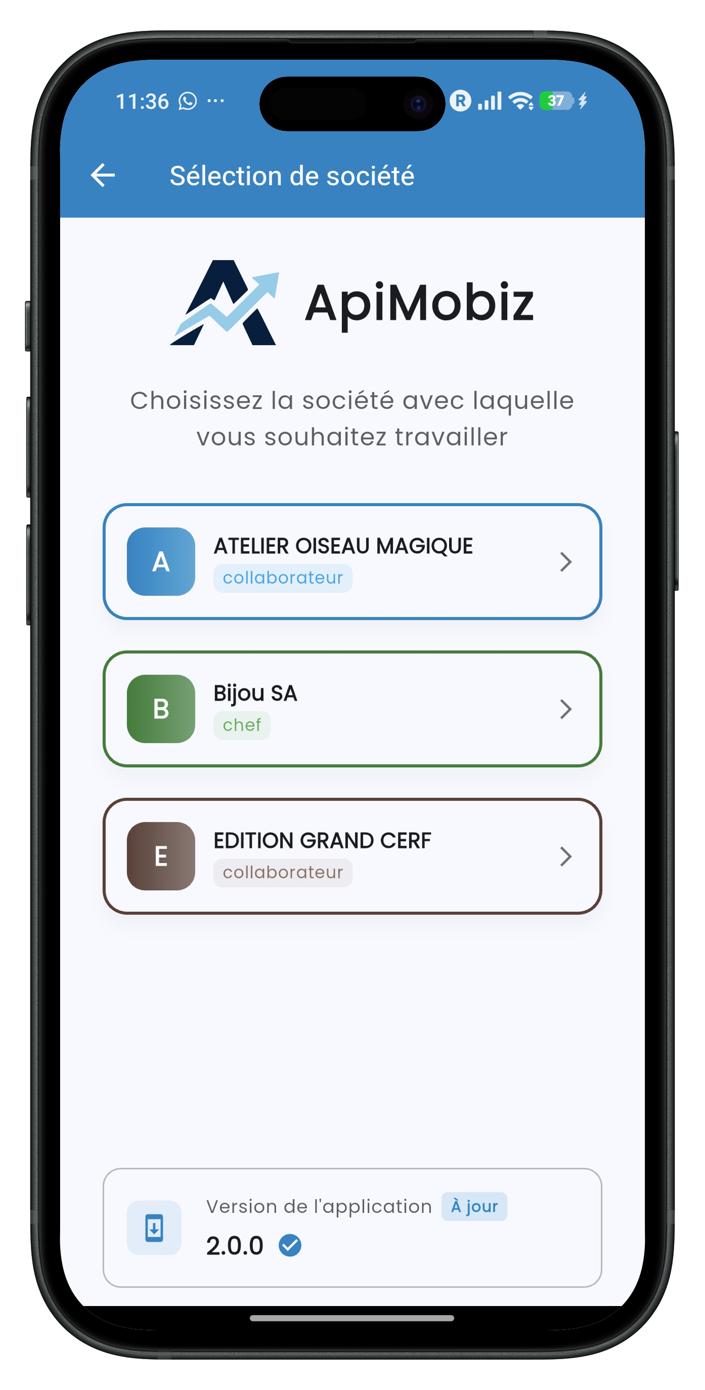 Capture APIMobiz - Gestion multi-societes